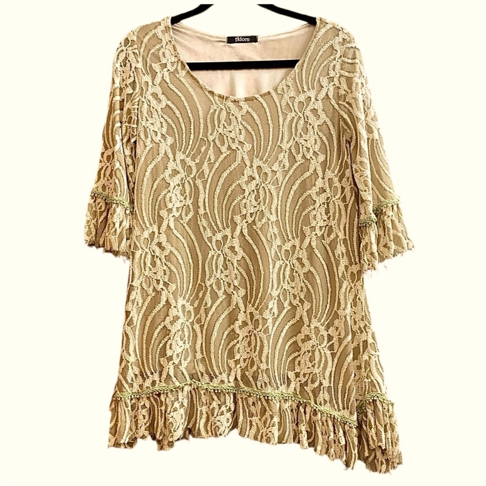 Adorn Tan Lace Ruffled Top